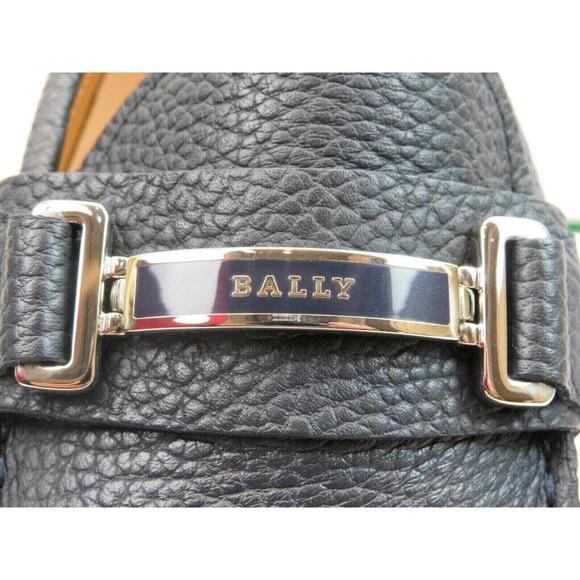 NIB BALLY DRULIO NAVY GRAINED LEATHER METAL LOGO DRIVING LOAFERS US 12 D ITALY main image 5